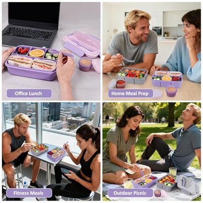 Caperci Bento Box Adult - 50 oz Large Lunch Containers for Adults and Teens, 4-Compartment Bento Lunch Box with Utensils & Leak Proof Sauce Cup, Dishwasher Safe, Durable, BPA-Free (Lavender) - color: Lavender