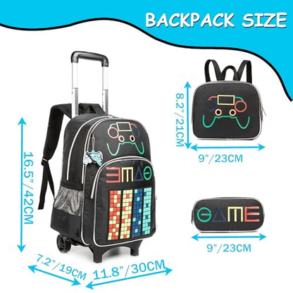 Boys Rolling Backpack for Kids 8-12 Rolling Backpack for School Boys Backpacks with Wheels for Kids Schoolbag Bookbag with Lunch Bag