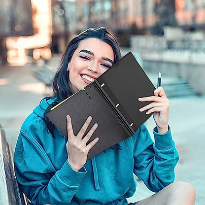 INFUN All-in-one Telescoping Binder Notebook, Refillable 3 Ring Notebook Binder with 1 Plastic Movable Pocket Folder,5 Plastic Subject dividers and Graph Paper and College Ruled Paper- Black - color: Black, size: 1 PCS