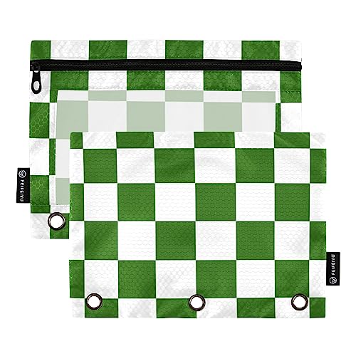 Emelivor Checkerboard White Green Plaid Pencil Pouch for 3 Ring Binder 2 Pack Binder Pencil Pouches Zippered Clear Pencil Case Cosmetic Bag for Office College Supplies - color: Colored010