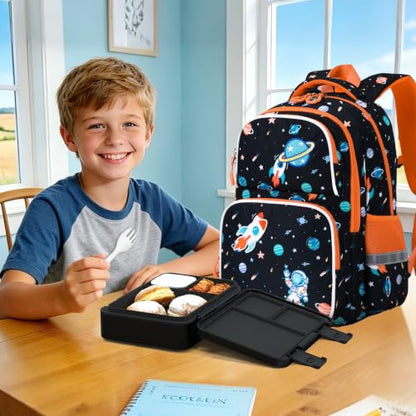 Kids Backpack for Boys 4-8, Cute 3D Embroidered Space Toddler Backpack with 34oz Lunch Box, Insulated Bag, Pen Case & Utensils, School Bookbag for Preschool Kindergarten Elementary Student - color: Space