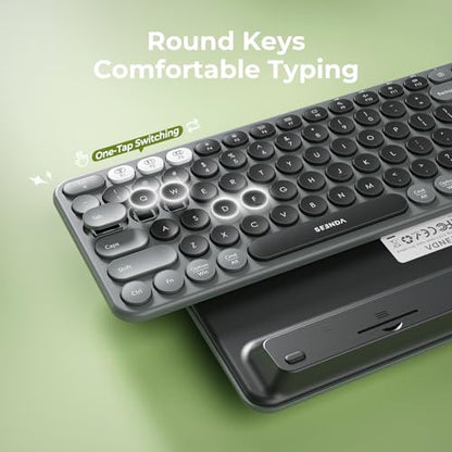 seenda Bluetooth Wireless Keyboard and Mouse Combo, COE203 Quiet Round Keycaps, 3-Device Multi-Connection, Bluetooth & 2.4G USB Receiver, Wide Compatibility with iPad/Tablet/Laptop/Mac/Windows, Black - color: Black