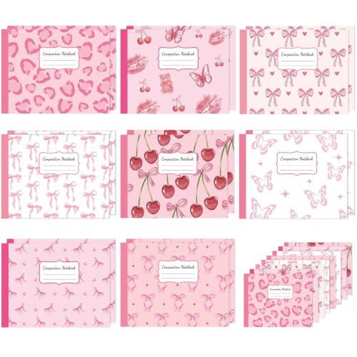 16 Pack Mini Composition Notebooks Bulk College Ruled 7.4'' x 4.7'' Pink Cherry Half Size Composition Books 80 Pages Small Pocket Journal Books Back to School Gift for Student Teacher Office Supplies - color: Pink Cherry