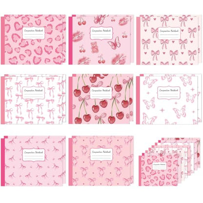 16 Pack Mini Composition Notebooks Bulk College Ruled 7.4'' x 4.7'' Pink Cherry Half Size Composition Books 80 Pages Small Pocket Journal Books Back to School Gift for Student Teacher Office Supplies - color: Pink Cherry