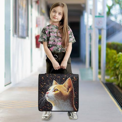 3 Ring Zipper Binder Starry Sky Cat Binders Bag with Shoulder Strap 500 Sheets Paper Organizer Trapper Keeper Documents Storage File Folder for School Office - color: A1186