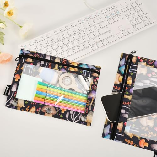 Mushrooms Pencil Pouches Bags for 3 Ring Binder, 2 Pack Zipper Stationery Bag 3 Hole Pencil Case for School Office Home - color: color 07