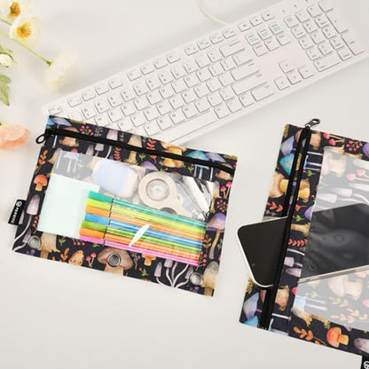 Mushrooms Pencil Pouches Bags for 3 Ring Binder, 2 Pack Zipper Stationery Bag 3 Hole Pencil Case for School Office Home - color: color 07