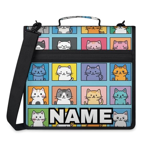 Custom Zipper Binder Kawaii Cat Kitty 3 Ring Binder 1.5 Inch Expanding Pockets File Folder Large Capacity Document Organizer Bag with Handle and Strap - color: Multi 6