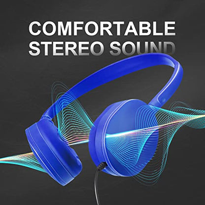 Flutesan 30 Pack Wired Headphones, Adjustable On Ear Headphones with Stereo, Earbuds for Schools, Laptop, Travel, Plane, Tablet - color: Blue