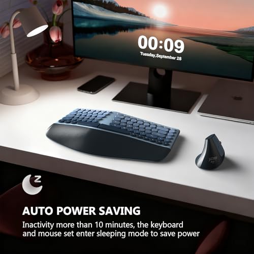MOFII Wireless Ergonomic Keyboard & Mouse Combo – Split Curved Keyboard with Wrist Rest (All-Day Comfort) + Wireless Vertical Ergonomic Optical Mouse, Compatible with PC/Laptop/Desktop- Blue Gradient - color: Blue Gradient