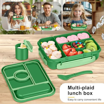 Amathley Bento Box Adult Lunch Box Kids,Lunch Containers for Adults/Kids/Toddler,5 Compartments Bento Lunch Box with Sauce Vontainers,Microwave & Dishwasher & Freezer Safe,BPA-Free (Emerald green) - color: Emerald Green