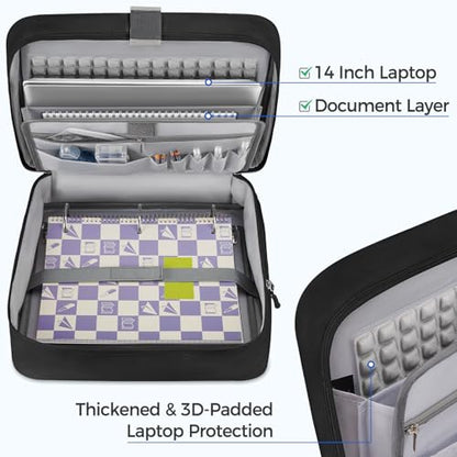 Ytonet Zipper Binder Bag, 3 Inch 3 Ring Binder with Zipper D-Ring Fit 14 in Laptop, 700 Sheets Capacity Zippered Binders with Shoulder Strap & Removable Ring Pad for Middle School Student Boy, Black - color: Black, size: 3 Inch D-ring