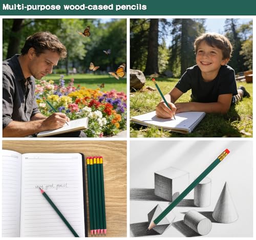 Adhere 25pcs Woodcase Pencils with Eraser Premium Pre-Sharpened Hexagon Graphite 2B pencils ideal for home, office writing including a Free Sharpener.(Dark Green) - color: Dark Green・25pcs