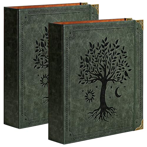 Ovesmusl 2 Pack Leather D Ring Binder Fits 8.5"x11" Letter Size Paper, 2 Inch D-Ring Binders Holds 550 Sheets, Notepad Paper Cover Loose Leaf Organizer with Inner Pockets, Green Tree - color: Green, size: 2 inch, style: 2 Pack