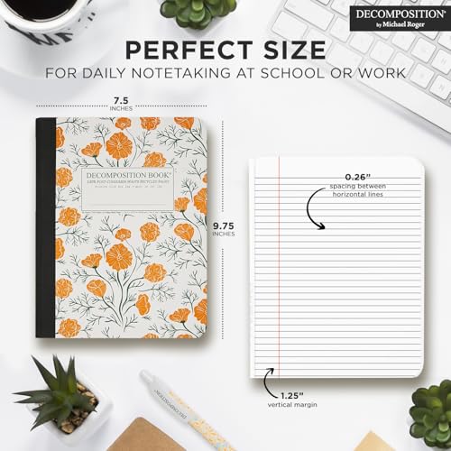 Decomposition California Poppies College Ruled Composition Notebook - 9.75 x 7.5 Journal with 160 Lined Pages - Cute Notebooks for School Supplies, Home & Office - 100% Recycled Paper - Made in USA - color: California Poppies