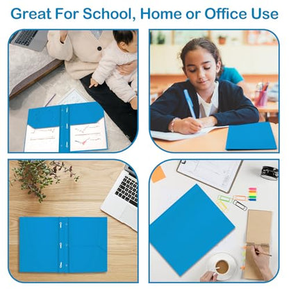 Heavy Duty Plastic Folder, 60 Pack, Pocket Folder with brads, Letter Size Poly File, Plastic Folders with 3 Prongs Fasteners - Sky Blue - color: Sky Blue, size: 60 PACK
