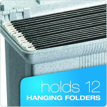 Pendaflex Portable File Box with File Rails, Simple Document Storage, File Bin for Home and Office, Hinged Lid with Double Latch Closure, Granite, 3 Hanging Folders Included, 11" x 14" x 6.5" (41737)