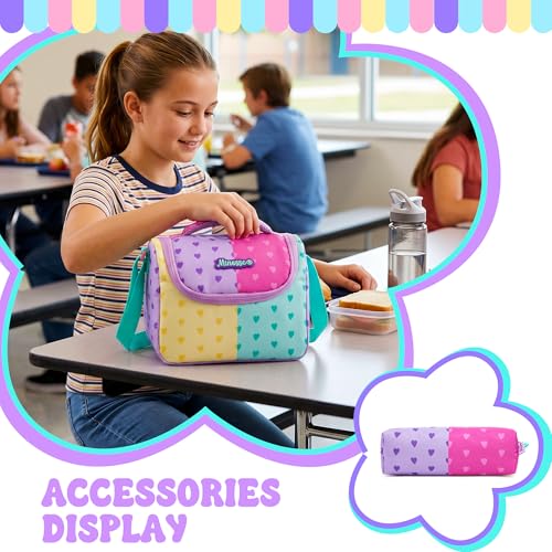 Girls Rolling Backpack with Wheels,Kids Backpack with Wheels Girls Large Capacity School Trolley Bookbag for Elementary Travel & Daily Use - color: Purple Pink Love