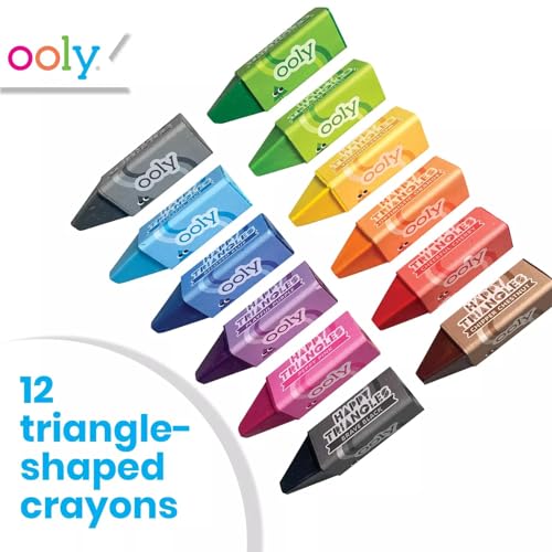 Ooly Jumbo Triangle Crayons for Toddlers Set of 12, Non-Toxic Triangle Shaped Easy to Hold Crayons for Toddler, No Rolling Crayon, Gifts for Kids - style: Jumbo Triangle