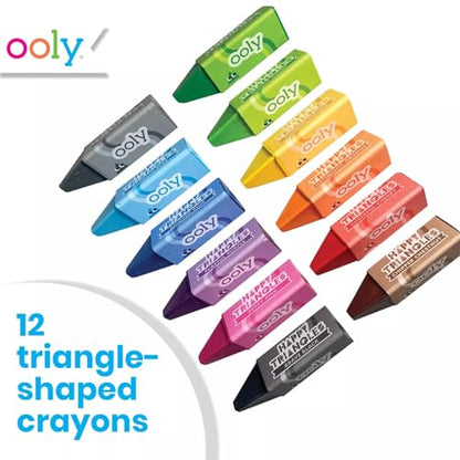 Ooly Jumbo Triangle Crayons for Toddlers Set of 12, Non-Toxic Triangle Shaped Easy to Hold Crayons for Toddler, No Rolling Crayon, Gifts for Kids - style: Jumbo Triangle