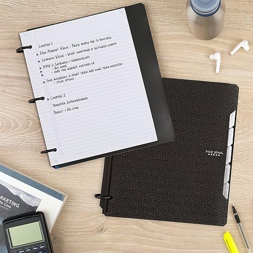 Five Star Flex Refillable Notebook + Study App, College Ruled Paper and 1 Inch TechLock Ring Binder with Pockets, Tabs and Dividers, 200 Sheet Capacity, Black (29328AA2) (Pack of 6) - color: Black, size: 1 Count (Pack of 6)