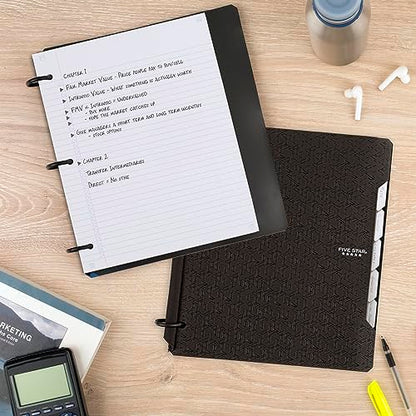 Five Star Flex Refillable Notebook + Study App, College Ruled Paper and 1 Inch TechLock Ring Binder with Pockets, Tabs and Dividers, 200 Sheet Capacity, Black (29328AA2) (Pack of 6) - color: Black, size: 1 Count (Pack of 6)