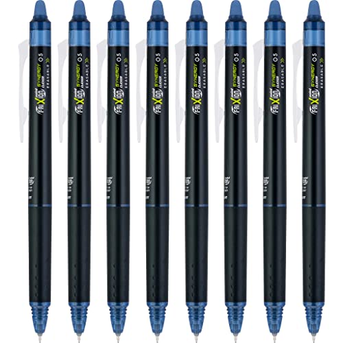 Pilot FriXion Synergy Clicker Erasable, Refillable, Retractable Gel Ink Pens, Extra Fine Point 0.5 mm, Pack of 8, Navy Ink, FriXion Erasable Pens 0.5 - Ideal for School & Office Writing - color: Navy