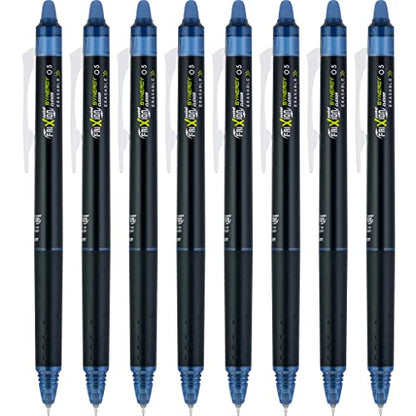 Pilot FriXion Synergy Clicker Erasable, Refillable, Retractable Gel Ink Pens, Extra Fine Point 0.5 mm, Pack of 8, Navy Ink, FriXion Erasable Pens 0.5 - Ideal for School & Office Writing - color: Navy