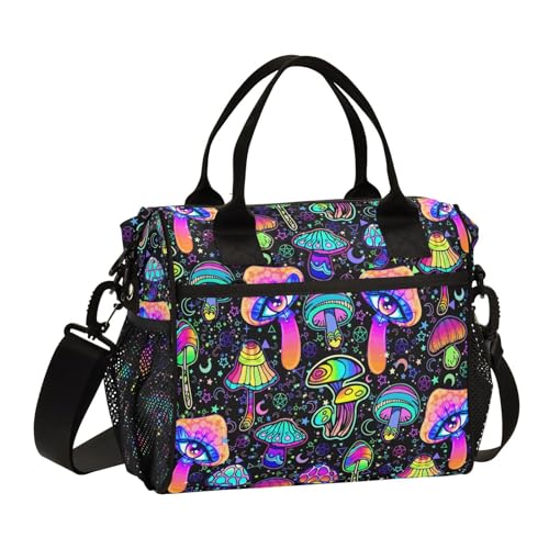 Lunch Bag Magic Mushroom Goth Lunch Box for Women with Adjustable Strap, S | Insulated Portable Lunch Totem Bag Cooler Bag for School Hiking Office Picnic - color: Mushrooms, size: Small