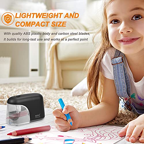 Eagle Electric Pencil Sharpener, Battery Powered Sharpener, LED Light Shinning During Sharpening, Portable, with Reusable and Replaceable Blade, Suitable for Kids, Ideal School Office Supplies (Black) - color: Black