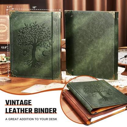 Ovesmusl PU Leather 3 Ring Binder 1 Inch Round Ring Binder Holds 200 Sheets | Fits 8.5"x11" Letter Size Paper, Notebook Cover Loose Leaf Organizer, Green Tree - color: Green Tree, size: 1" Ring