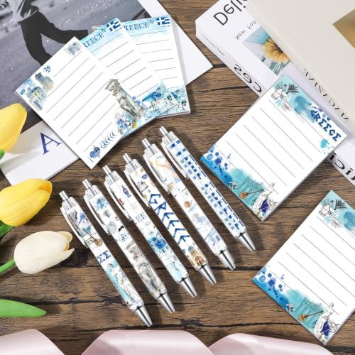 Wxiben Greece Sticky Notes with Pens - 24 Pcs Greece Souvenirs Gifts City Travel Notepads Ballpoint Pens Set Greek Civilization Notes Black Ink Pen for Home Traveler Study Office School Party Favor - color: Greece