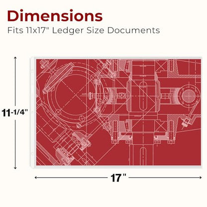 Dunwell 11x17 Sheet Protectors Landscape - (25 Pack, Heavyweight), 11 x 17 Ledger Size Plastic Sleeves, 3 Hole Punched, Fits 3-Ring Binders, Clear Heavyweight Acid-Free Poly