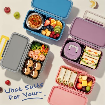 Bento Lunch Box for Kids With 8oz Food Thermo,BPA-Free for School | Lunch Container with 2 Compartments, Insulated Food Jar, Dishwasher Safe, Easy to Clean, Lunch Box for Girls Boys - color: Purple Deer1