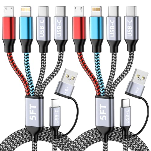 Dual USB-C 4IN2 Multi Charging Cable, USB C Cable for iPhone Series 5FT | USB C iPhone Charger Cord, Charging Cords for Multi Devices, CarPlay, Phone Charger, Travel Essentials Car Accessories - color: Gray & AC & 2PCS, size: 2Pack&5FT