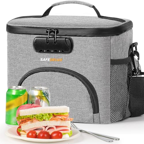 Lunch Bag with Combination Lock, Lunch Box for Men Women, Adjustable Shoulder Strap & Leakproof Soft Cooler for Commute, Travel & Gym - color: Gray