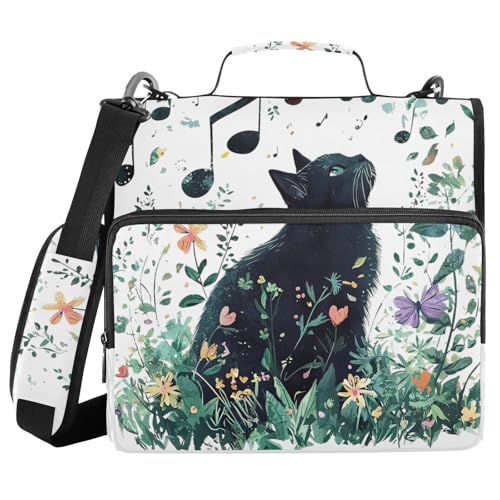 Personalized Cute Cat 3 D-Ring Binder Bag Multi-Pocket Zipper Organizer with Handle and Detachable Shoulder Strap Holds 500 Sheets for School Office Supplies - color: Dhb-003