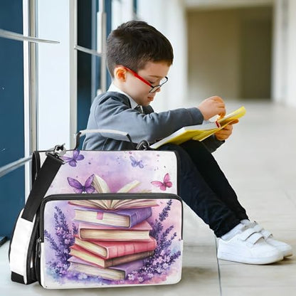 Butterfly Book Lavender Violet 3 Ring Zipper Binder with Shoulder Strap & Handle D-Ring Zippered Bag with Pencil Pouch, Expanding File Folder & Multiple Pocket, Binder Organizer for School
