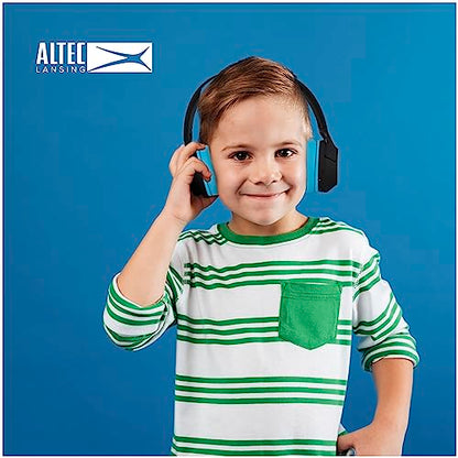 Altec Lansing Kid Safe Noise Cancelling Wireless Headphones 15H Battery, 85dB Volume Limit, Foldable Design Powerful Sound, Active Noise Cancellation Perfect for Kids Ages 7+ - color: Blackout Rockstar Blue