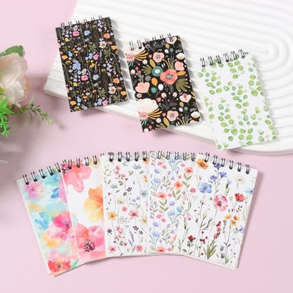 8 Pcs Mini Floral Spiral Notebooks 3.9 x2.4 Inch, Mixed Colorful Wildflower Botanical Journal Lined Memo Pad, Rustic Spring Flower Journal, Cute Aesthetic Notebooks for Women Birthday Party Gifts - color: Wildflower