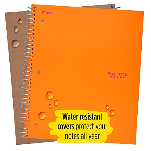 Five Star Spiral Notebook, 3 Subject, College Ruled Paper, 150 Sheets, 11" x 8-1/2", Orange (38745) - color: 10 Bright Orange