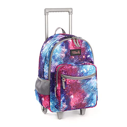 Tilami Rolling Backpack 18 inch Double Handle Wheeled Laptop Boys Girls Travel School Children Luggage Toddler Trip, Galaxy - color: Galaxy Black