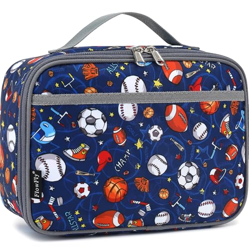 FlowFly Kids Lunch box Insulated Soft Bag Mini Cooler Back to School Thermal Meal Tote Kit for Girls, Boys,Football - color: Football