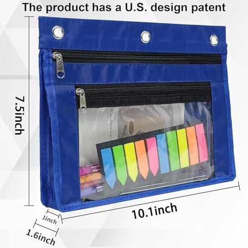 YoeeJob 2 Pack 1 Inch Expandable Zipper Pencil Pouches with Clear Window for 3 Ring Binder, Suitable for School & Office （Blue） - color: Blue