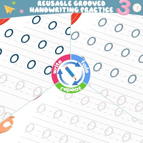 party greeting 6 Pieces Magic Grooved Writing Practice Copybook with Disappearing Ink Pens Reusable Grooved Handwriting Workbook Letter Tracing Books for Kids Kindergarten Preschool Supplies