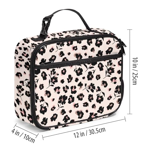 WOBAGMEN Large Lunch Box, Insulated Reusable Lunch Bag with Water Bottle Holder Portable Waterproof Leakproof Lunch Tote Bag Cute Lunch Box(Black Floral 1) - color: Black Floral 1