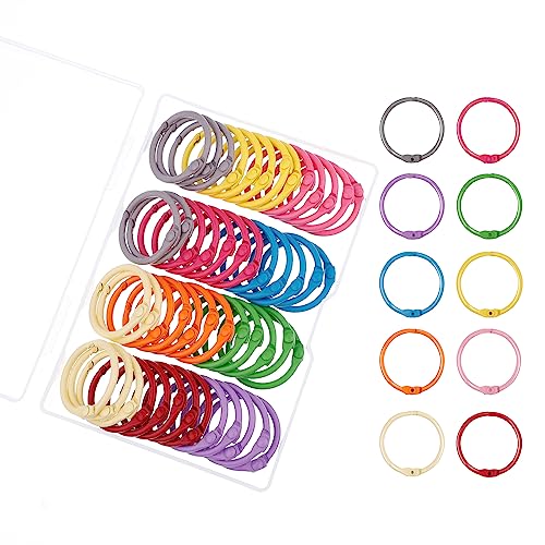 Antner 50PCS Metallic Binder Rings 1 Inch Colorful Loose Leaf Rings for Index Cards, Metal Steel Book Rings Keychain Key Rings Notebook Rings for School Office Home, 10 Colors - size: 1 Inch (25mm)