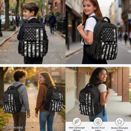 American Flag Camo Backpack and Lunch Box for Boys Backpacks with Lunchbox Water Bottle Pouch Kawaii Pencil Case Girls Bookbag Ages 8-10 for Back to School Teen Elementary Middle High School - color: American Flag Camo