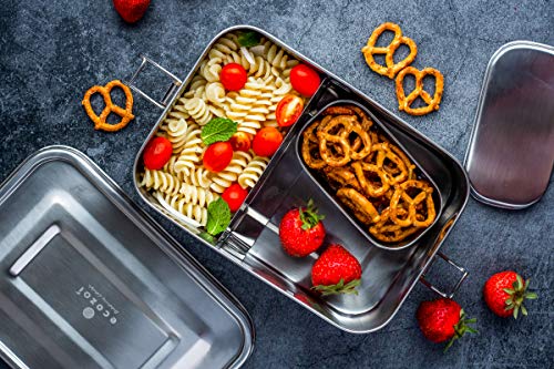 ecozoi Stainless Steel Bento Lunch Box, 50 Oz | 2-compartment Lunch Box with Removable Divider and Bonus Mini Sauce Pod | Leak Proof and Eco Friendly Storage Container for School, Work, and College - size: 2 Compartment 50 Oz