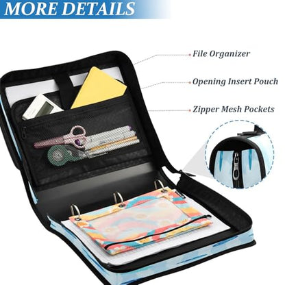 Ocean Turtles Zipper Binder for School with Shoulder Strap & Extra Pockets - 1.5 Inch 3-Ring Binder Holds 500+ Sheets, Textbooks, Laptop